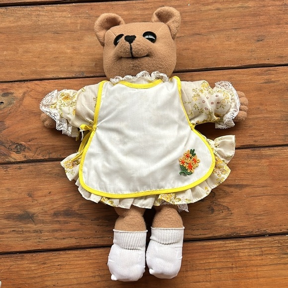 Handmade Teddy Bear with Yellow Floral Dress and Apron - Picture 2 of 12